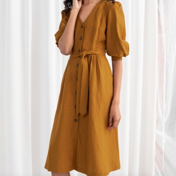 & Other Stories Yellow Button Down Linen Dress - Picture 1 of 4